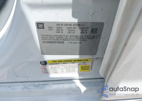 2012 Chevrolet Malibu Ls из США, поврежденный, VIN 1G1ZA5EU3CF198032